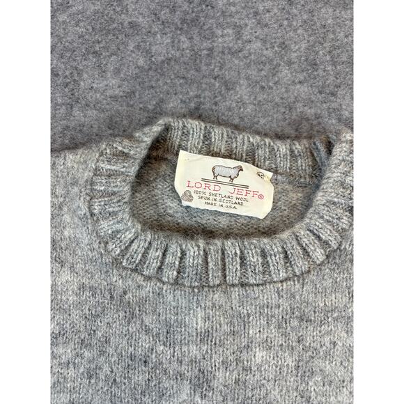 Vintage 80s Lord Jeff Crewneck Sweater Mens Medium Gray Knit Shetland Wool USA - Picture 2 of 6